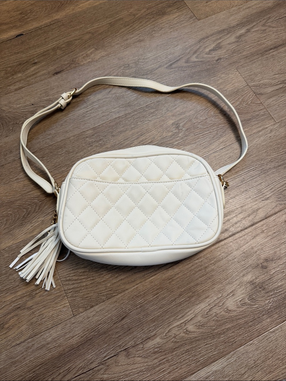 White Quilted Crossbody Bag with Tassel